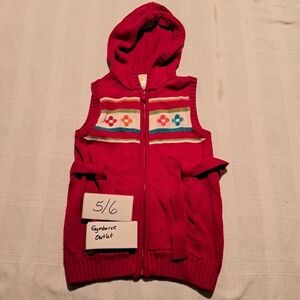 Gymboree girls size 5/6 Outlet long zip up red sweater vest with hood attached